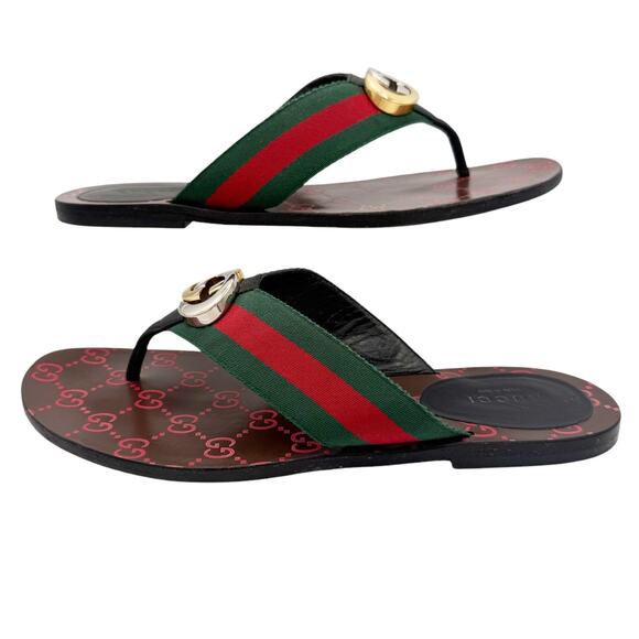 Gucci Kika Interlocking GG Web Thong Flip Flop Sandals EU 38.5 US 8.50 - Picture 9 of 14